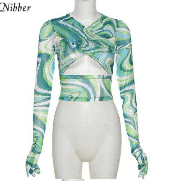 Blue Long Sleeve Gloved Crop Top 💙 - Picture 5 of 7